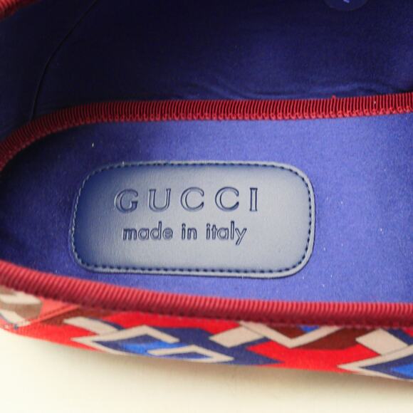 NEW Gucci Men's 12 Red Blue Geometric G Print Satin Smoking Slippers + DustBag - Picture 7 of 13